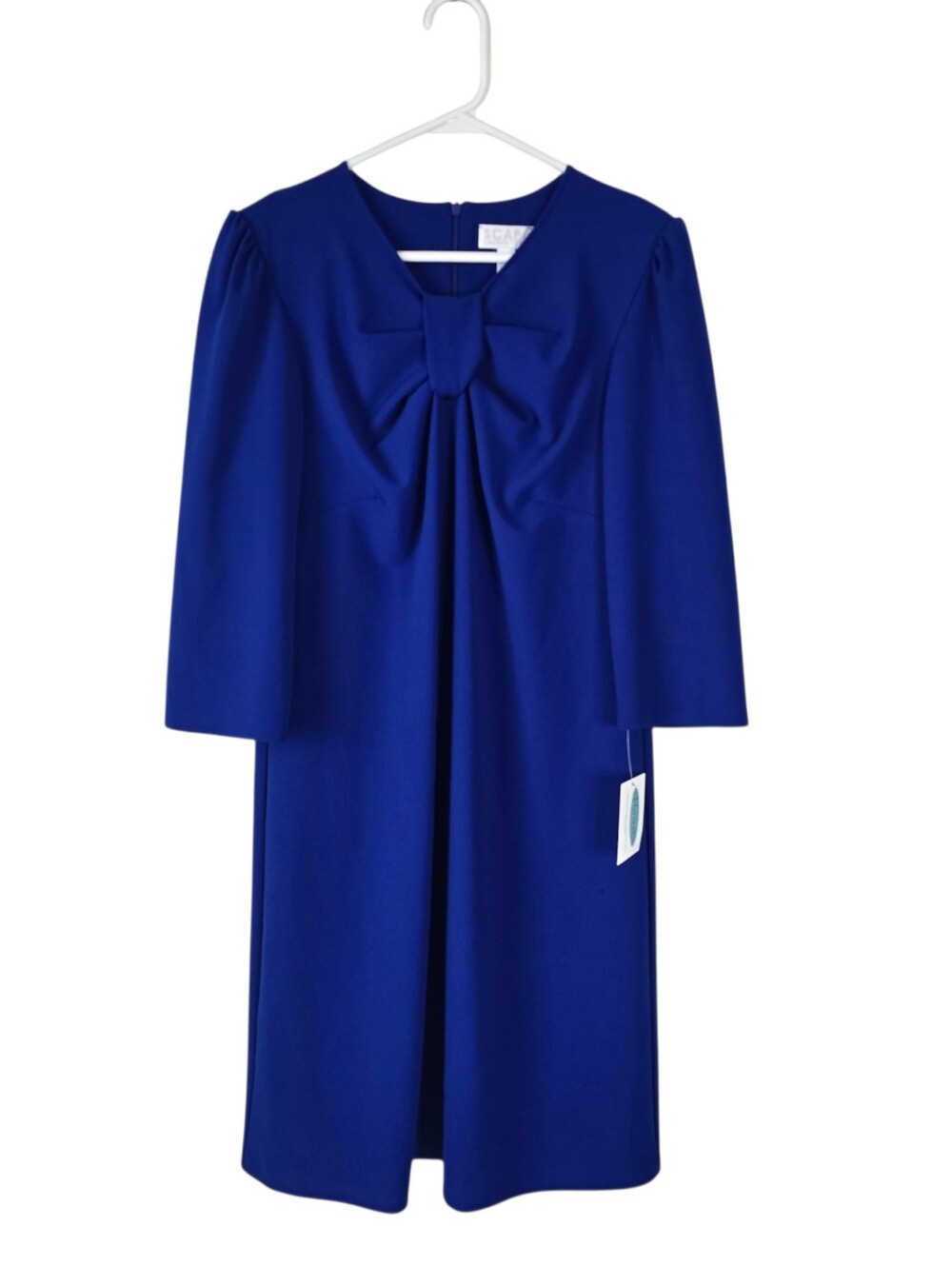 New SCAPA Lauren Perre Cobalt Blue Bow Bodice Shift Dress Style 7889 Size S